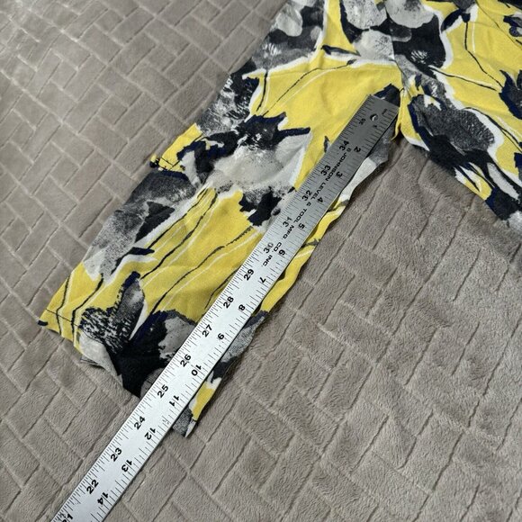 Elevenses Women XS Romper Shorts Yellow Floral V Neck Faux Wrap Belt Half Sleeve - Picture 9 of 11